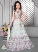 Off White Faux Georgette Party Wear Embroidery Work Kids Lehenga Choli