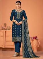 Blue Vichitra Silk Tradional Wear Weaving Straight Suit