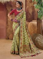 Mahendi Banarasi Silk Reception Wear Kachhi Work Saree