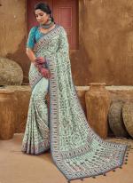 Pista Green Banarasi Silk Reception Wear Kachhi Work Saree