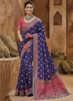 Purple Banarasi Silk Reception Wear Kachhi Work Saree
