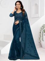 Morpeach Net Party Wear Embroidery Work Saree