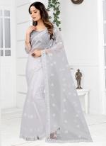 White Net Party Wear Embroidery Work Saree