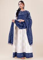 Navy Blue Rayon Festival Wear Bandhani Gown With Dupatta