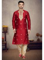 Marron Art Silk Tradional Wear Weaving Kurta Pajama