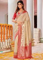 Cream Banarasi Silk Festival Wear Weaving Saree