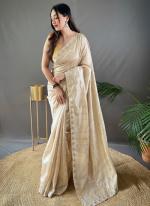 Cream Pure Silk Party Wear Border Work Saree