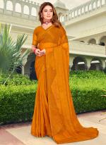 Mustard Shimmer Silk Party Wear Swarovski Work Saree