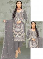 Grey Organza Silk Party Wear Embroidery Work Pakistani Suit
