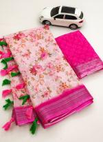 Light Pink Linen Casual Wear Digital Printed Saree