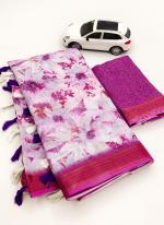 Purple Linen Casual Wear Digital Printed Saree