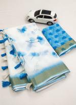 Sky blue Linen Casual Wear Digital Printed Saree