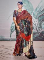 Brown Satin Crepe Party Wear Digital Printed Saree