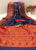 Navy Blue Lichi Silk Festival Wear Weaving Saree