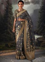 Grey Banarasi Organza Wedding Wear Weaving Saree