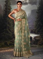 Pista Green Banarasi Organza Wedding Wear Weaving Saree