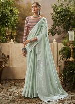 Pista Green Khadi Linen Festival Wear Digital Printed Saree