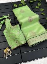 Light Green Organza Silk Party Wear Embroidery Work Saree