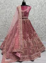 Pink Velvet Wedding Wear Embroidery Work Lehenga Choli