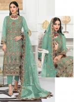 Green Net Wedding Wear Embroidery Work Pakistani Suit