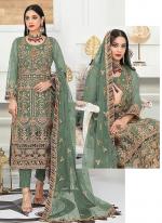 Pista Green Net Wedding Wear Embroidery Work Pakistani Suit