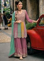 Pink Chinnon Party Wear Embroidery Work Readymade Salwar Suit