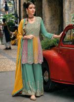 Teal Chinnon Party Wear Embroidery Work Readymade Salwar Suit