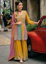 Yellow Chinnon Party Wear Embroidery Work Readymade Salwar Suit