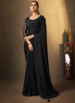 Black Satin Silk Wedding Wear Embroidery Work Saree