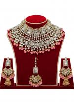 Peach Kundan Necklace Set With Earrings 