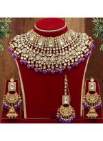 Purple Kundan Necklace Set With Earrings 