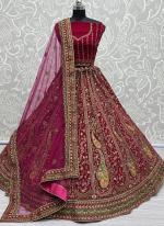 Pink Velvet Reception Wear Embroidery Work Lehenga Choli