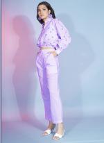 Lavender Viscose Rayon Party Wear Designer Cord Set
