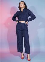 Navy Blue Viscose Rayon Party Wear Designer Cord Set