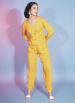 Yellow Viscose Rayon Party Wear Designer Cord Set