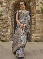 Grey Pure Silk Tradional Wear Printed Saree