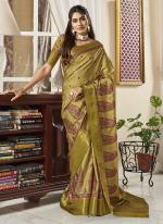 Green Pure Satin Tradional Wear Digital Printed Saree