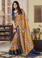 Mustard Pure Satin Tradional Wear Digital Printed Saree