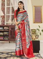 Sky blue Pure Satin Tradional Wear Digital Printed Saree