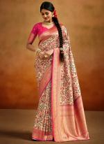 Beige Tussar Silk Tradional Wear Printed Saree