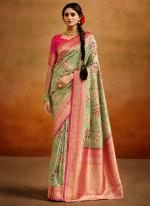 Light Green Tussar Silk Tradional Wear Printed Saree