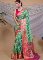 Pista Green Organza Tradional Wear Weaving Saree