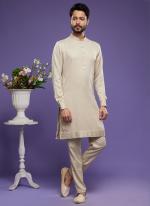 Beige Art Banarasi Silk Tradional Wear Thread Work Kurta Pajama