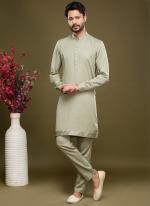 Pista Green Art Banarasi Silk Tradional Wear Thread Work Kurta Pajama