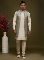 Pista Green Art Banarasi Silk Festival Wear Digital Printed Kurta Pajama With Jacket