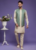 Green Art Banarasi Silk Festival Wear Digital Printed Kurta Pajama With Jacket