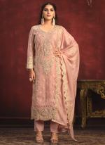 Peach Viscose Organza Wedding Wear Embroidery Work Salwar Suit