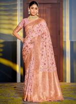 Pink Banarasi Silk Festival Wear Weaving Saree