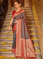 Grey Banarasi Silk Tradional Wear Weaving Saree