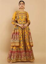 Yellow Dola Silk Party Wear Hand Work Gown With Dupatta
